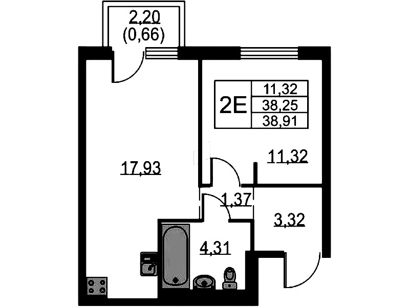 1-комнатная квартира 38.91 м², 2/12 эт., ЖК «Невская Долина»